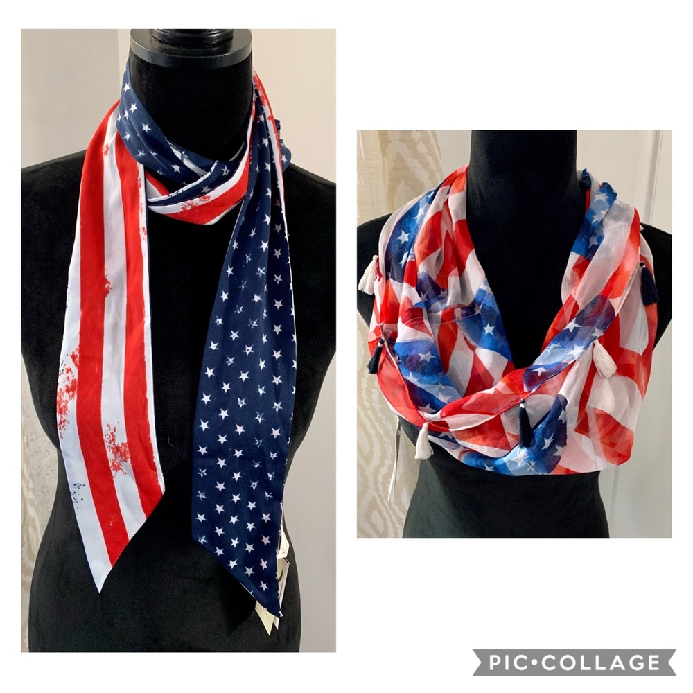 American Flag Scarf Lot of 2 NWT